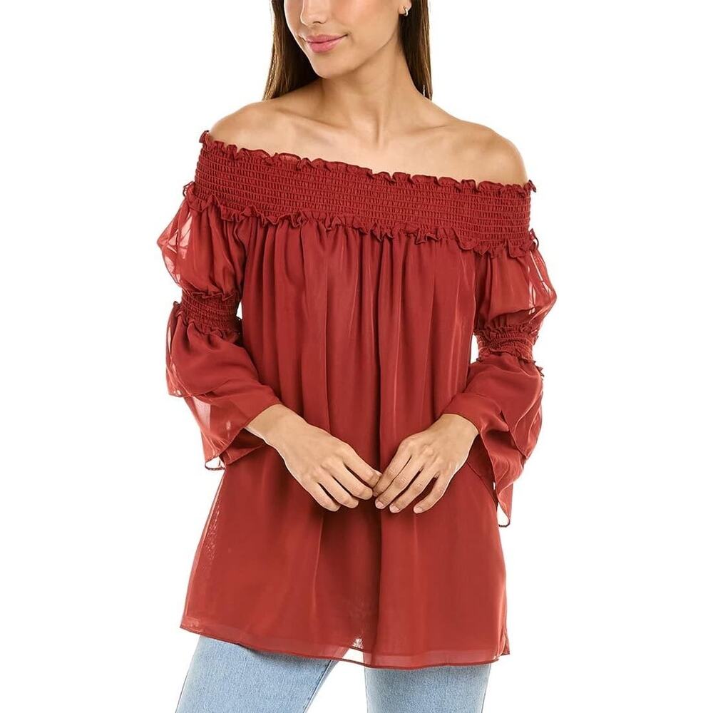 Max Studio 3/4 Sleeve Top Small Off Shoulder Red